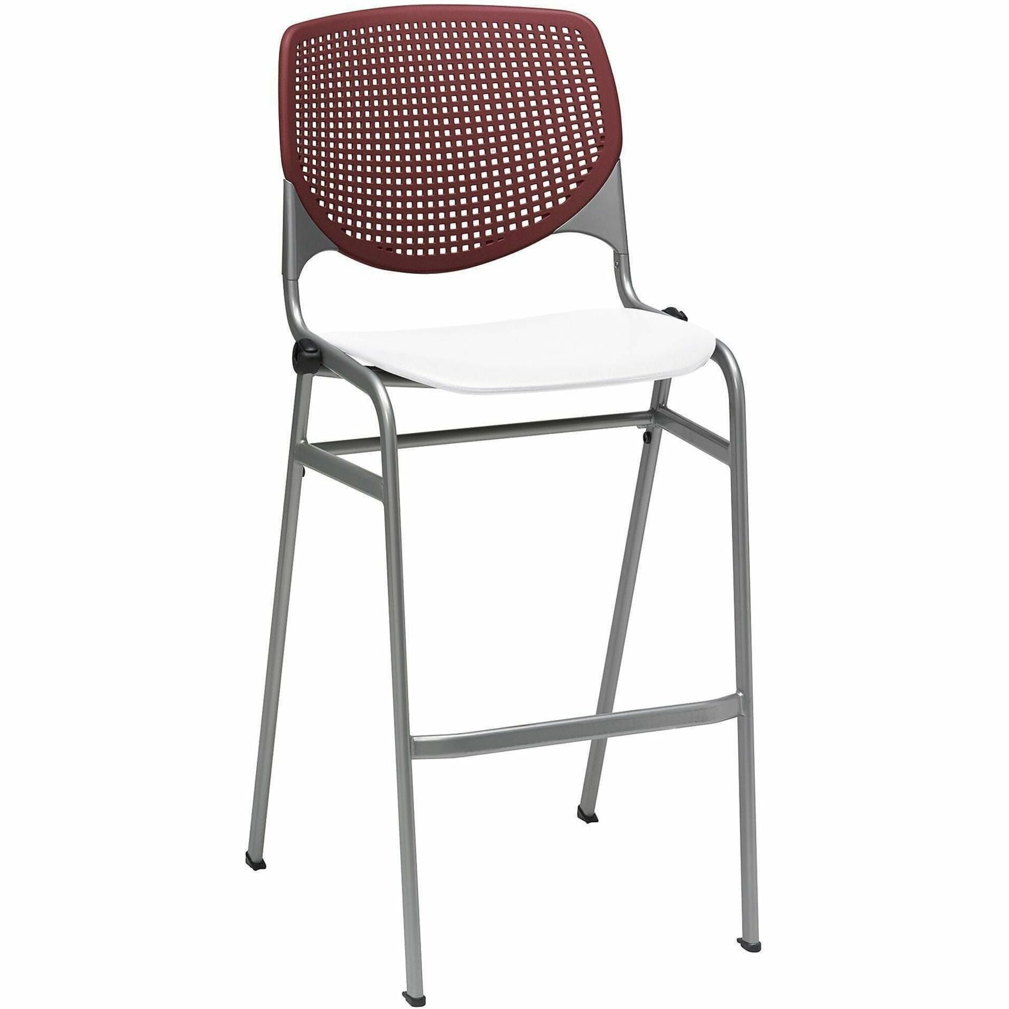KFI Barstool Chair, Burgundy/White, Stackable, Contoured Seat, 400 lb Capacity, 1 Each