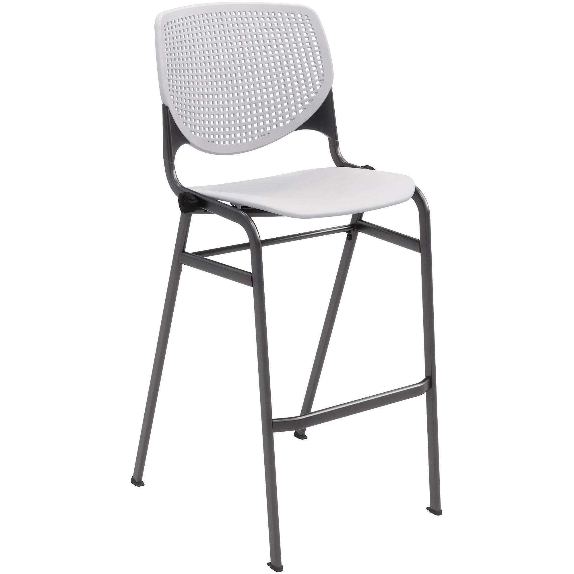 KFI Barstool Chair, Light Gray Polypropylene Seat & Back, Black Steel Frame, Four-Legged Base, Stackable, 1 Each