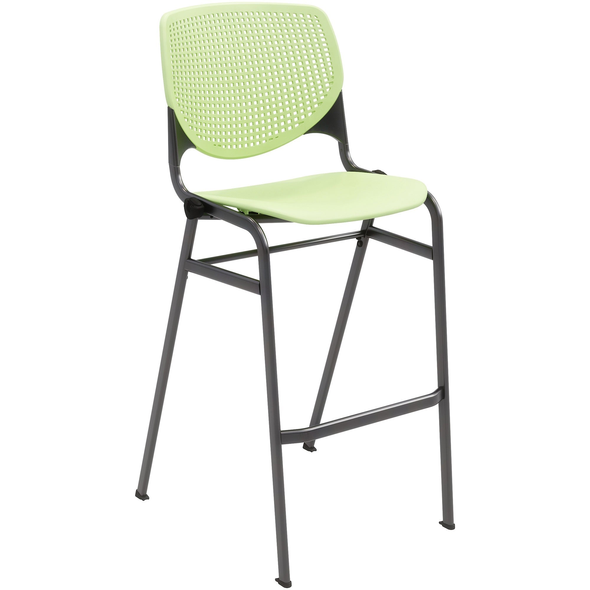 KFI Barstool Chair, Lime Green Polypropylene Seat & Back, Black Steel Frame, Four-Legged Base, Stackable, 1 Each
