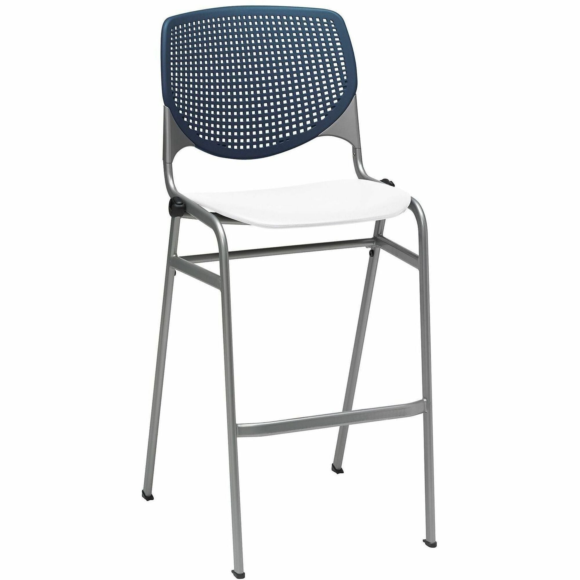 KFI Barstool Chair, Navy/White, Stackable, Contoured Seat, Ergonomic Design, 400 lb Capacity, 46.5"H x 23"W x 22"D, 1 Each