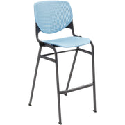 KFI Kool Barstool Chair, Sky Blue Polypropylene Seat & Back, Black Steel Frame, Four-Legged Base, Stackable, 1 Each