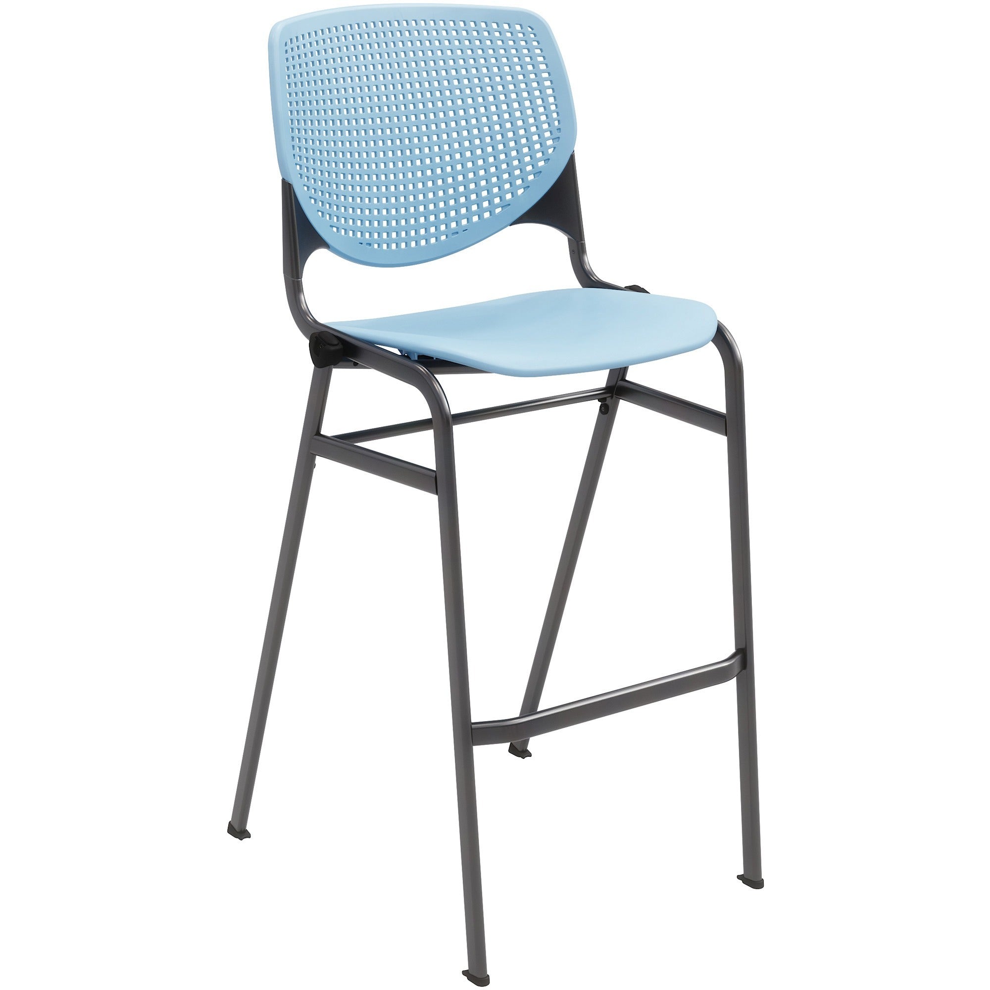 KFI Kool Barstool Chair, Sky Blue Polypropylene Seat & Back, Black Steel Frame, Four-Legged Base, Stackable, 1 Each