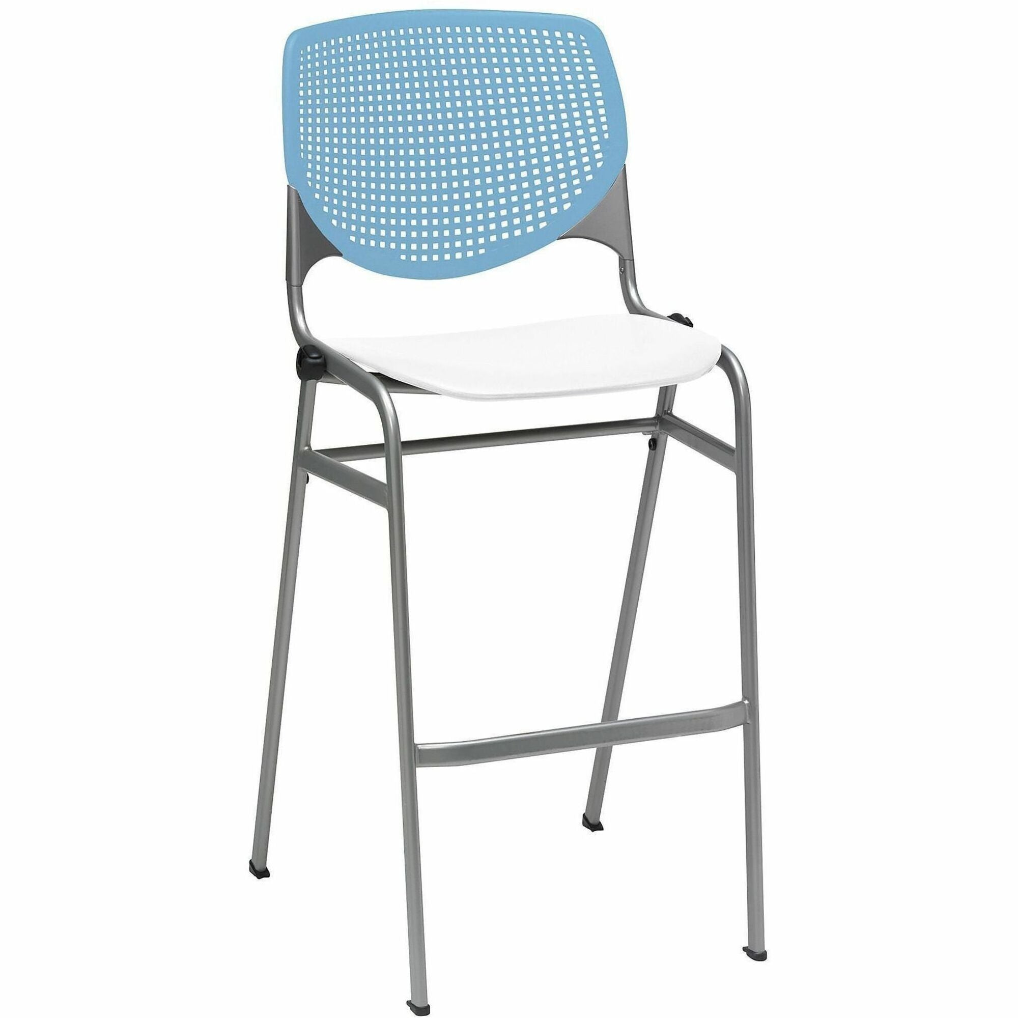 KFI Barstool Chair, Sky Blue/White, Stackable, Contoured Seat, 400 lb Capacity, 46.5"H x 23"W x 22"D, 1 Each
