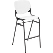 KFI Barstool Chair, White Polypropylene Seat & Back, Black Steel Frame, Four-Legged Base, Stackable, 1 Each