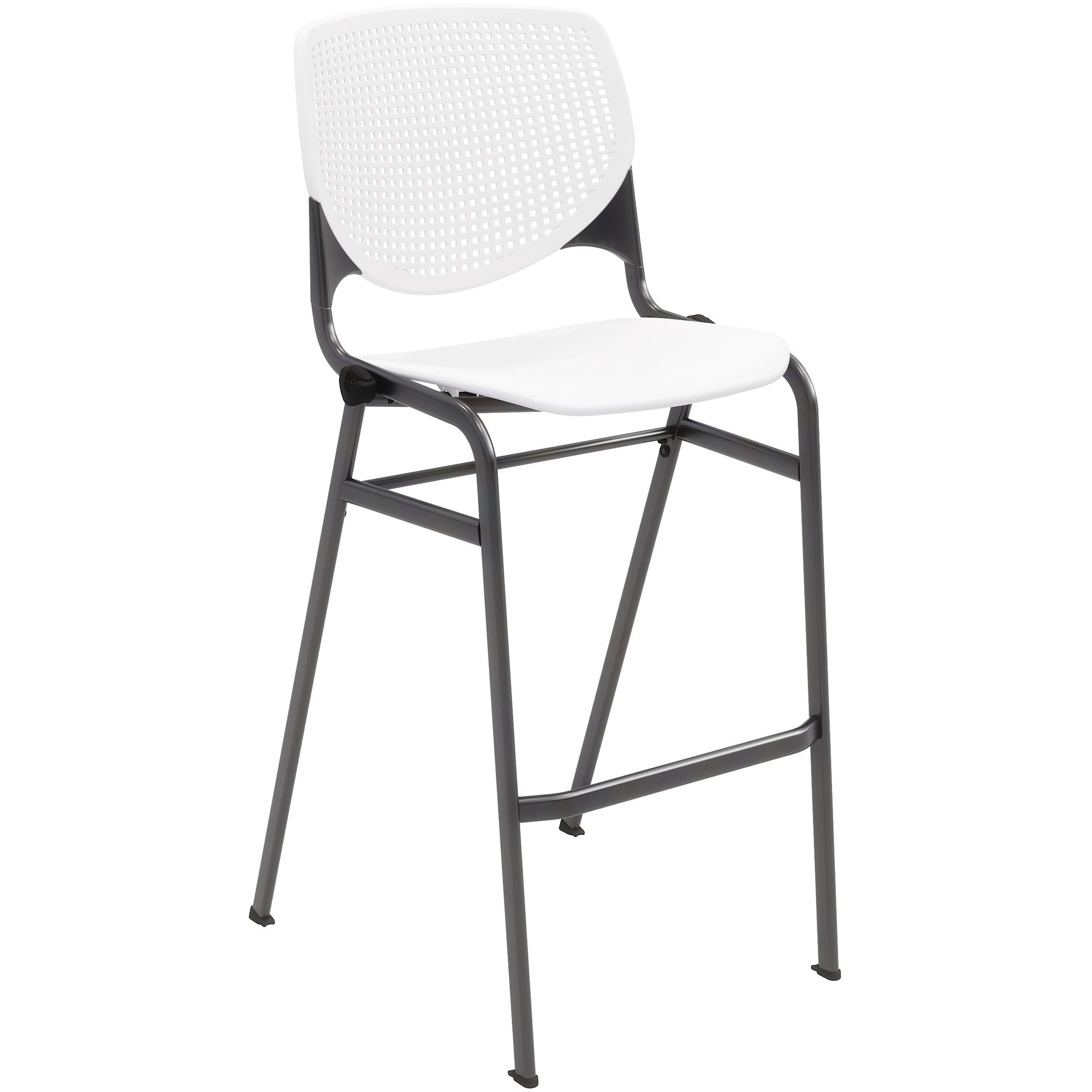 KFI Barstool Chair, White Polypropylene Seat & Back, Black Steel Frame, Four-Legged Base, Stackable, 1 Each