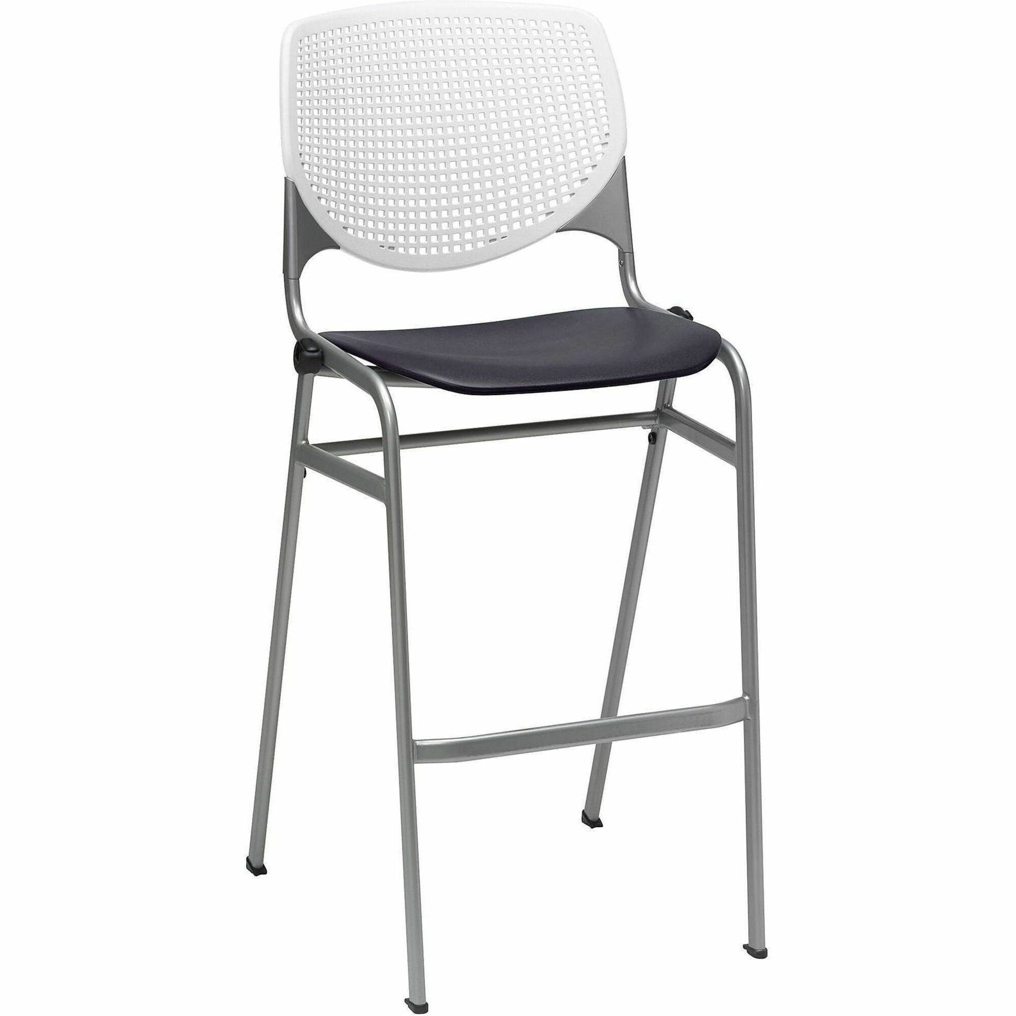 KFI Barstool Chair, White/Black, Stackable, Contoured Seat, 400 lb Capacity, 1 Each
