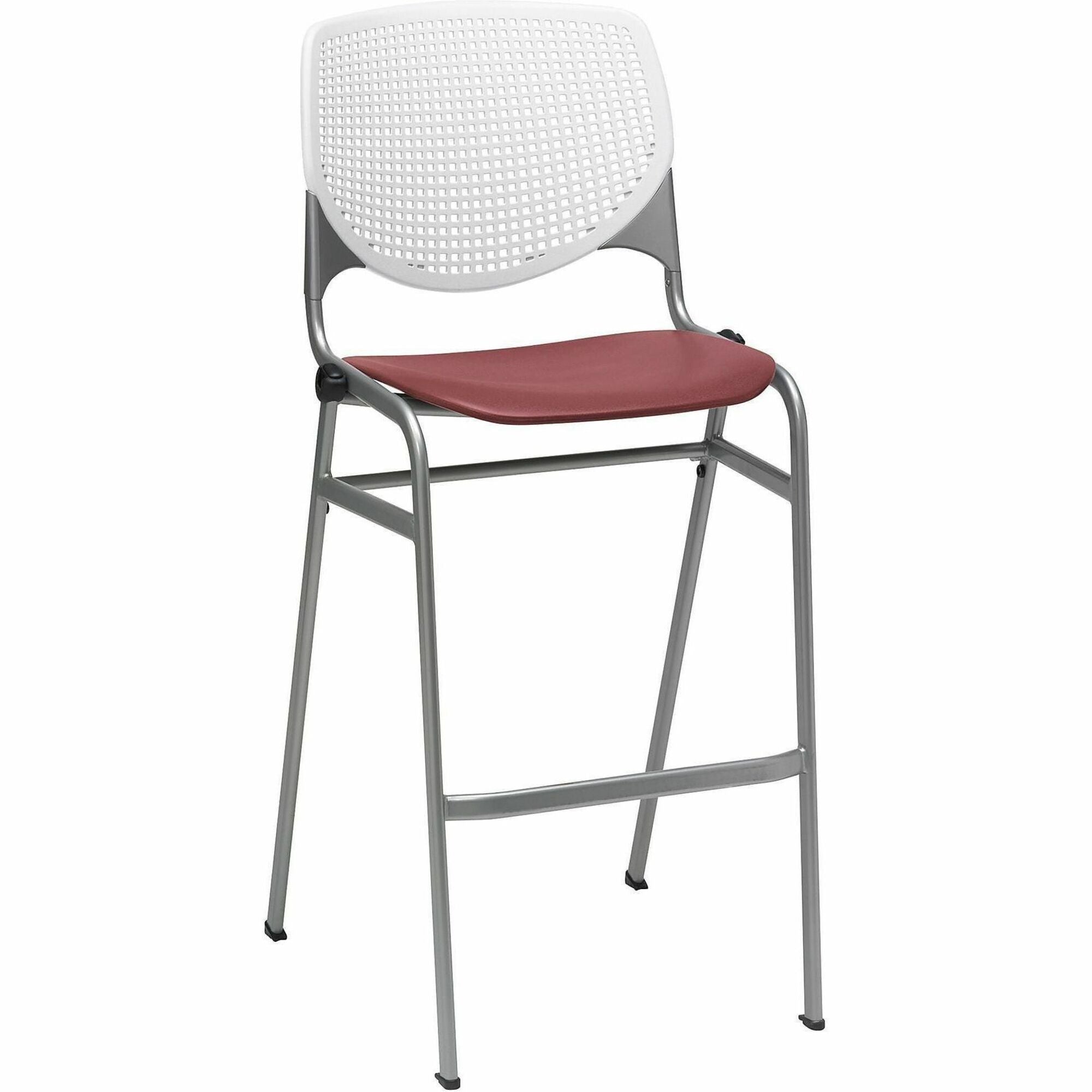KFI Barstool Chair, White/Burgundy, Contoured Seat, Ergonomic, Stackable, 400 lb Capacity, 46.5"H x 23"W x 22"D, 1 Each