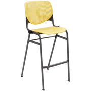 KFI Barstool Chair, Yellow Polypropylene Seat & Back, Black Steel Frame, Four-Legged Base, Stackable, 1 Each