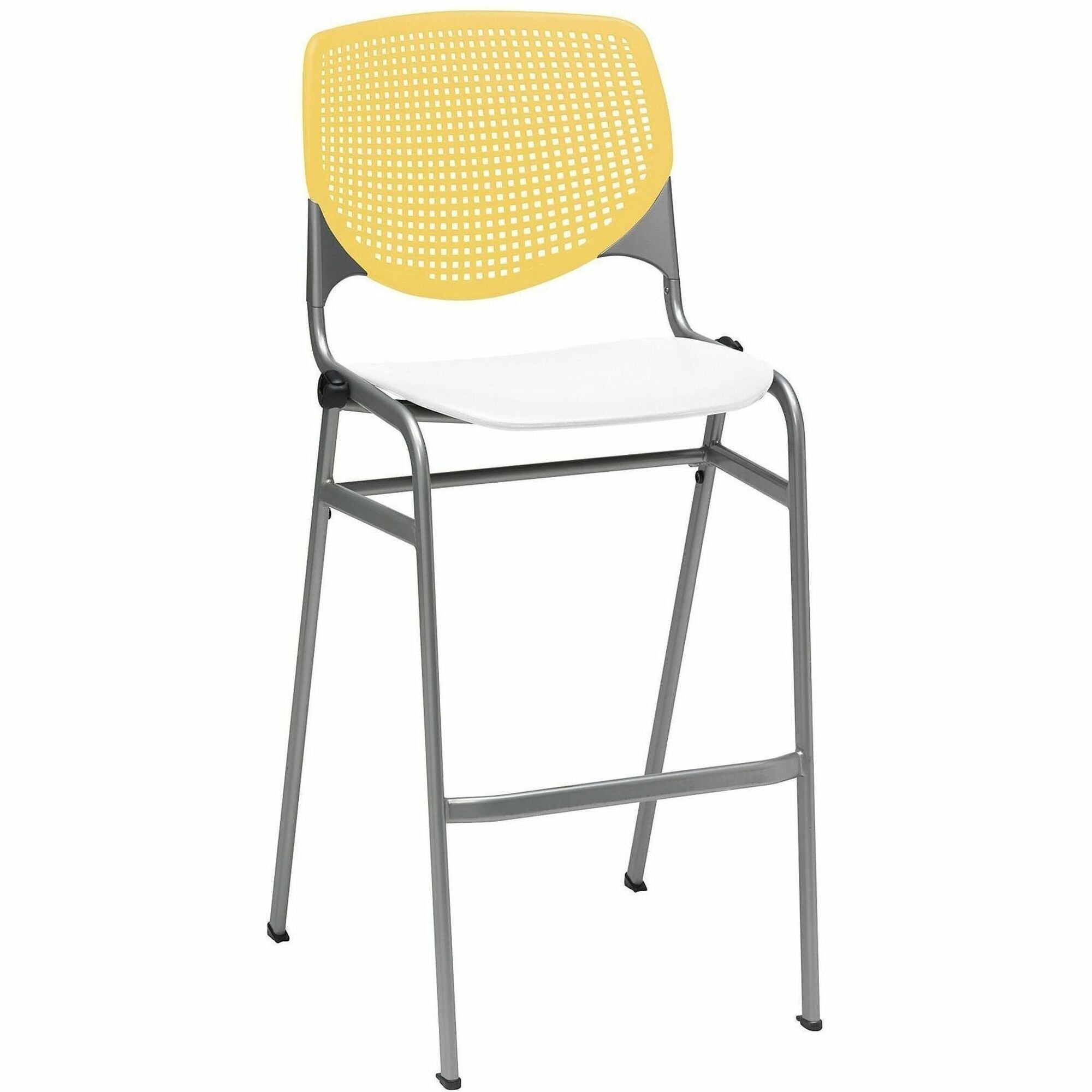KFI Barstool Chair, Yellow/White, Stackable, Contoured Seat, 400 lb Capacity, 1 Each