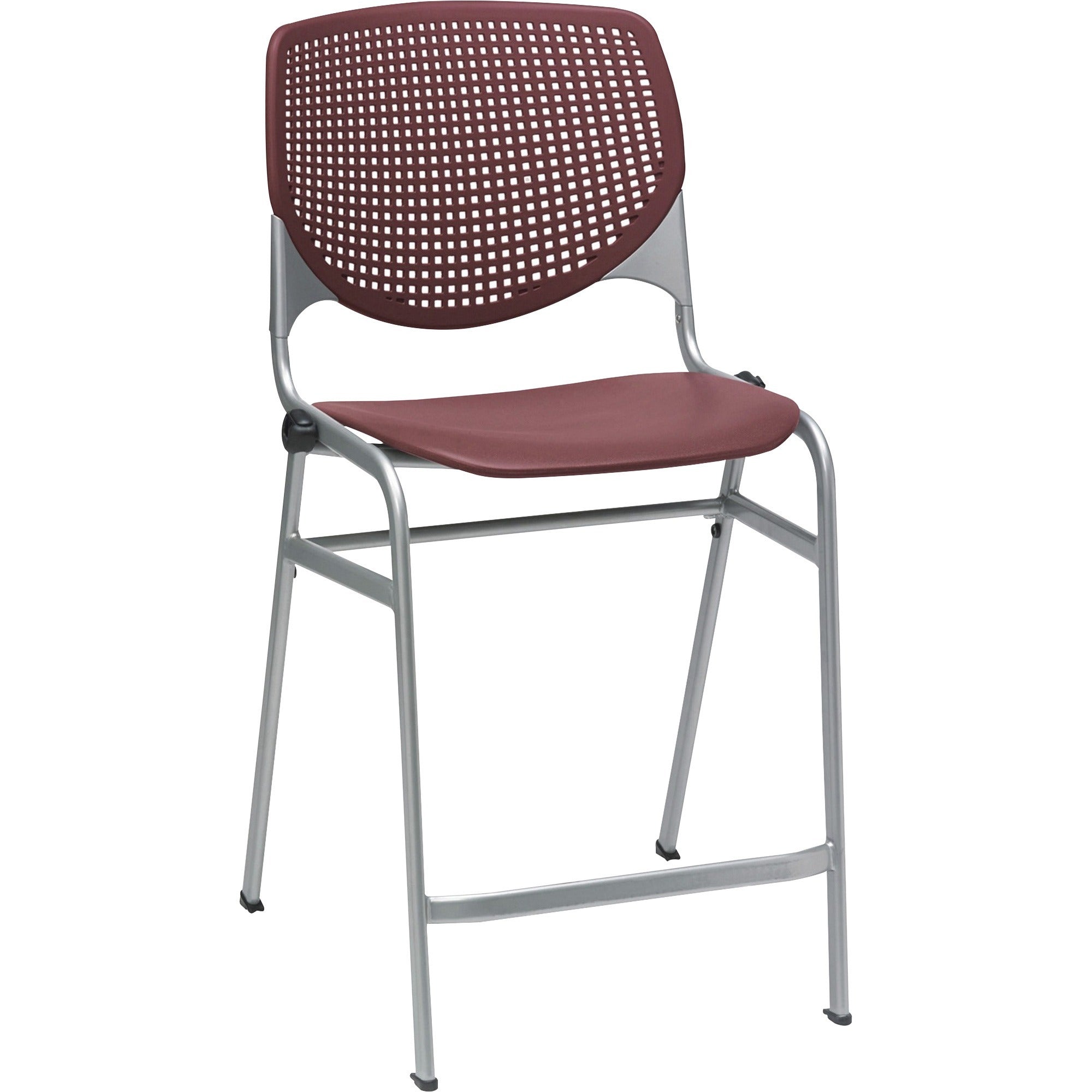 KFI Bar Stool, Burgundy Polypropylene Seat & Back, Powder Coated Black Steel Frame, Four-Legged Base, Stackable, 1 Each