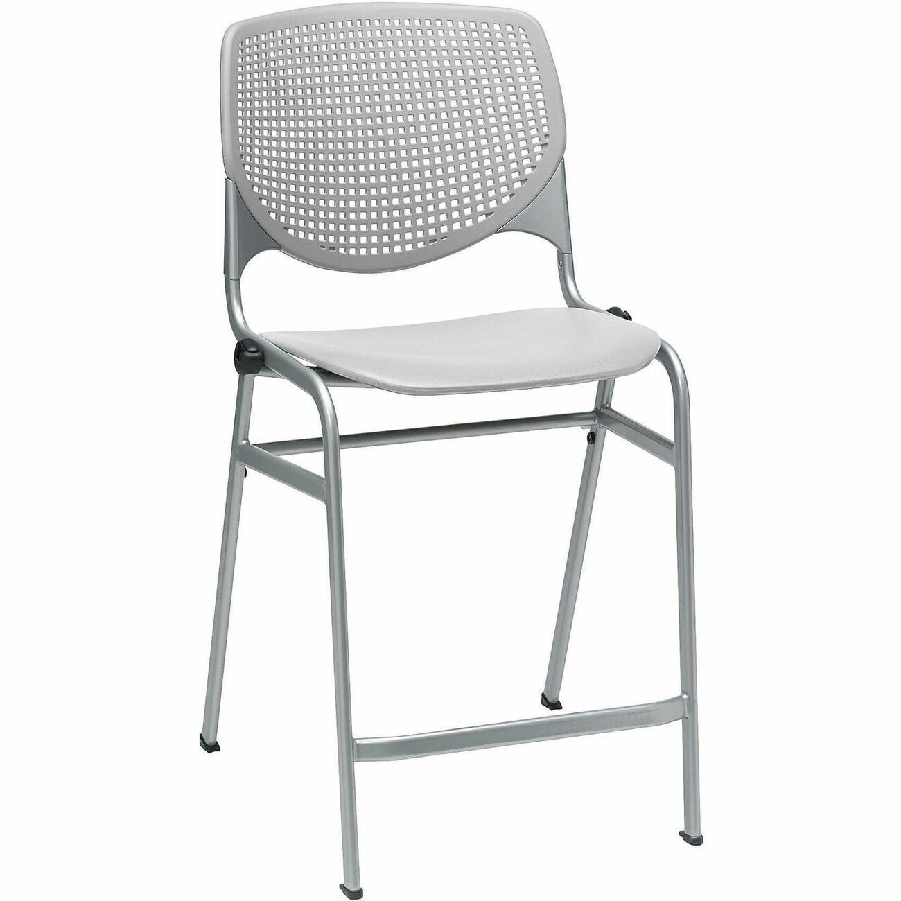 KFI Bar Stool, Light Gray Polypropylene Seat and Back, Powder Coated Black Steel Frame, Four-Legged Base, Stackable, 1 Each