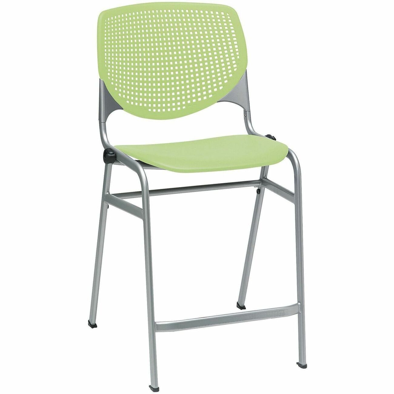KFI Bar Stool, Lime Green Polypropylene Seat and Back, Powder Coated Black Steel Frame, Four-Legged Base, Stackable, 1 Each