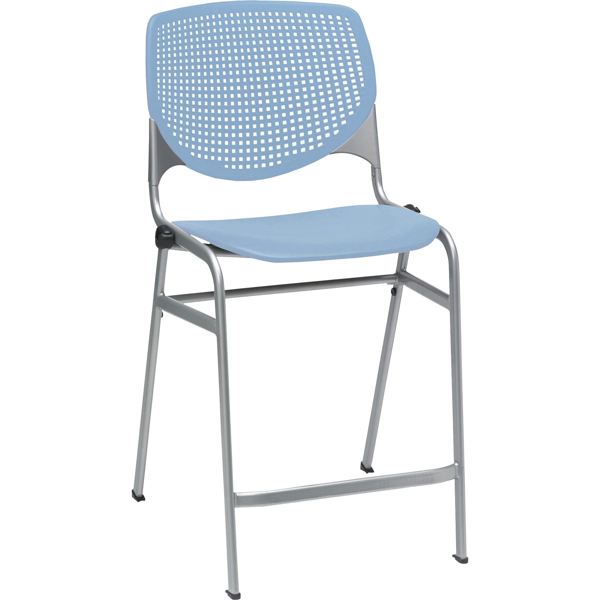 KFI Bar Stool, Sky Blue Polypropylene Seat & Back, Powder Coated Black Steel Frame, Four-Legged Base, Stackable, 1 Each