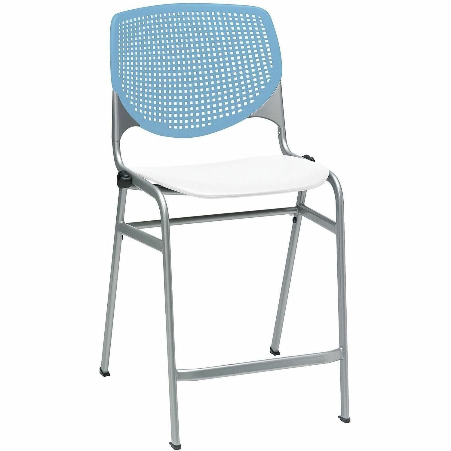 KFI Seating Bar Stool, Sky Blue and White, Stackable, Contoured Seat, 1 Each