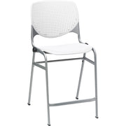 KFI Bar Stool, White Polypropylene Seat and Back, Powder Coated Black Steel Frame, Four-Legged Base, Stackable, 1 Each