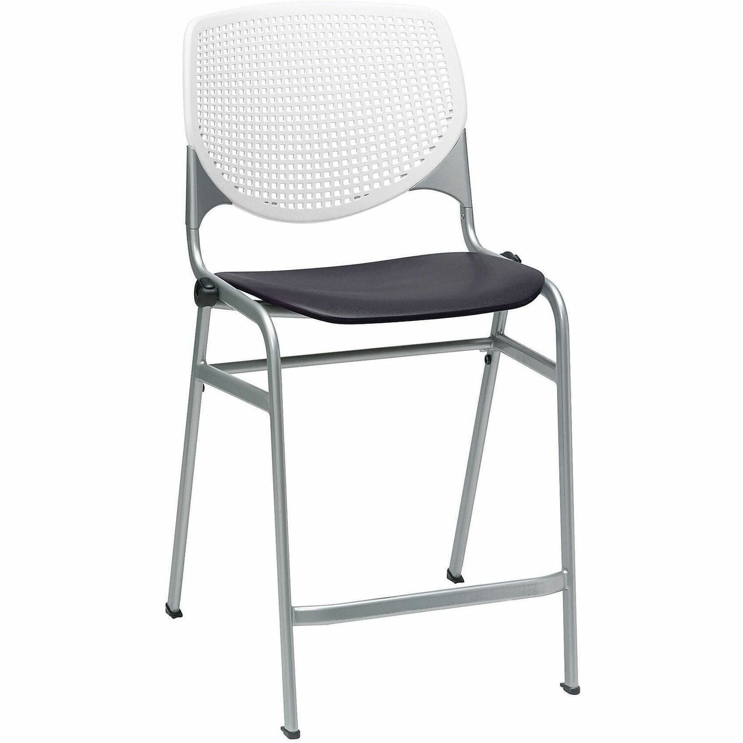 KFI Seating Bar Stool, White/Black, Stackable, Contoured Seat, 1 Each