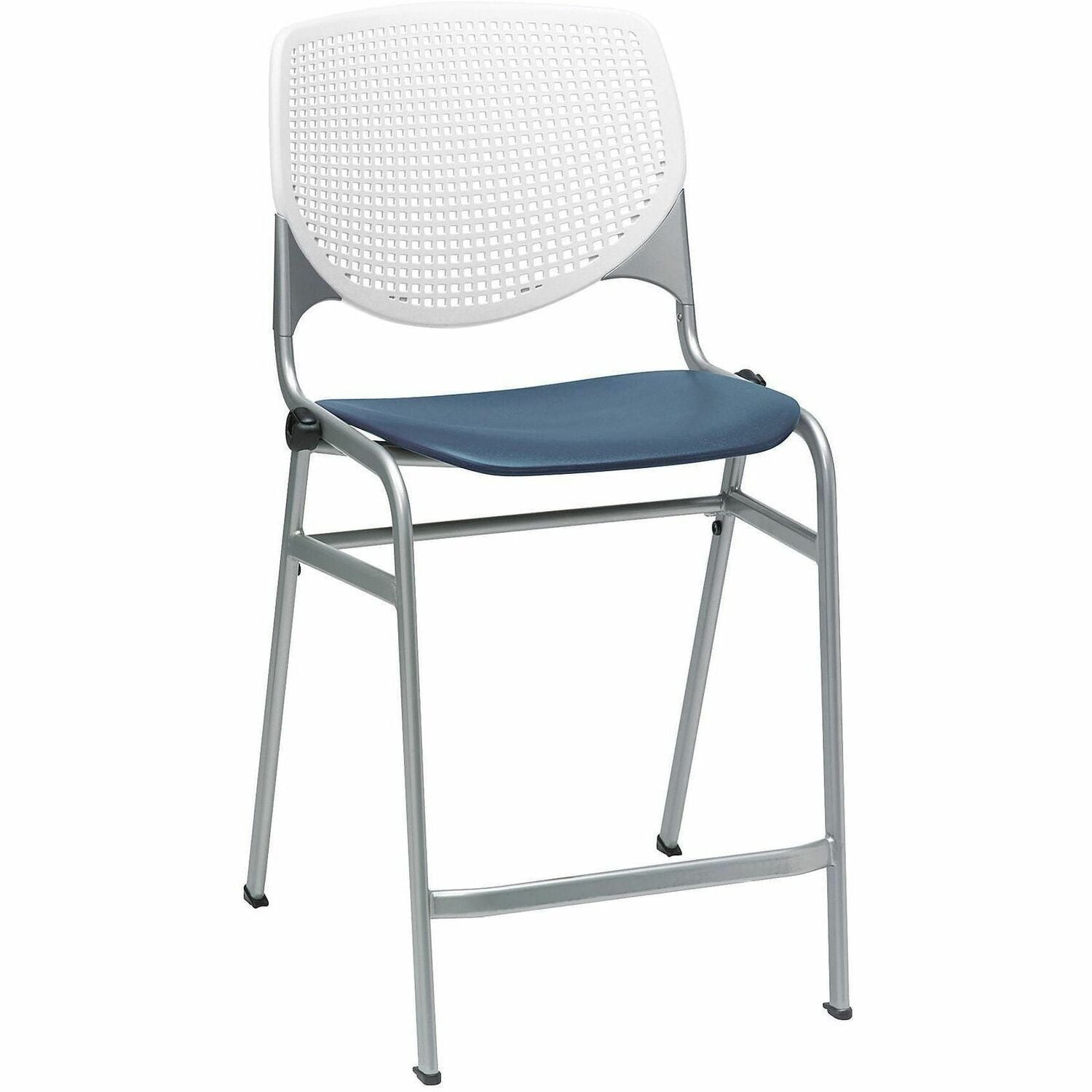 KFI Seating Bar Stool, White/Navy, Stackable, Contoured Seat, 400 lb Capacity, 1 Each