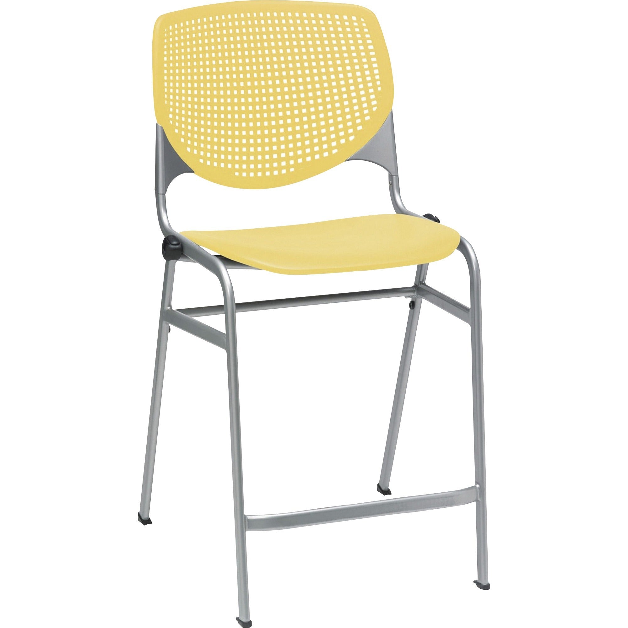 KFI Bar Stool, Yellow Polypropylene Seat & Back, Powder Coated Black Steel Frame, Four-Legged Base, Stackable, 1 Each