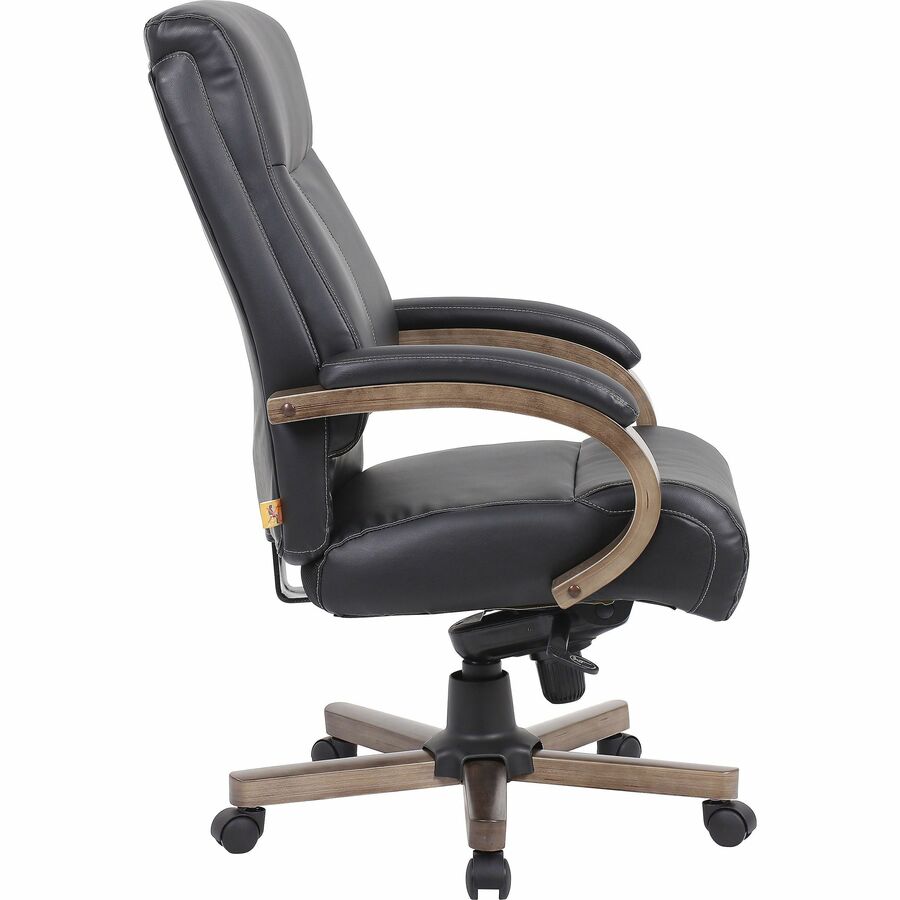 Lorell Executive High-Back Wood Finish Office Chair - Black Seat Color - Leather Seat Material - Black Back Color - Leather Back Material - High Back - Armrest - 1 Each