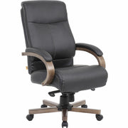 Lorell Executive High-Back Wood Finish Office Chair - Black Seat Color - Leather Seat Material - Black Back Color - Leather Back Material - High Back - Armrest - 1 Each