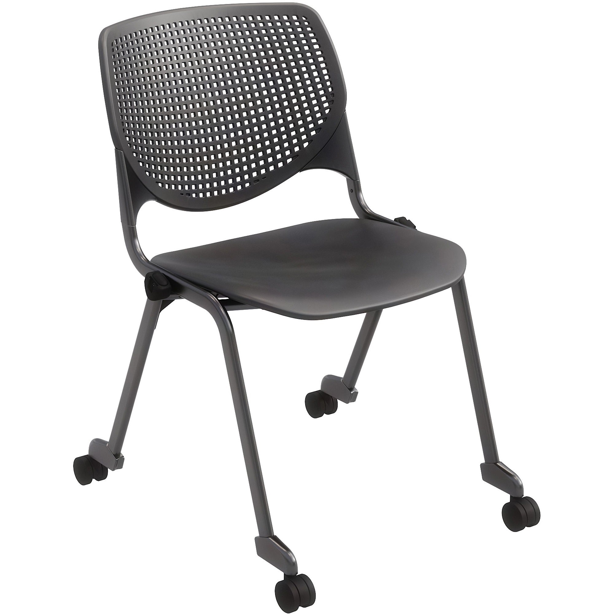 KFI Stacking Chair - Black Seat Color - Polypropylene Seat Material - Black Back Color - Polypropylene Back Material - Powder Coated Black Frame Color - Steel Frame Material - Four-legged Base - 1 Each