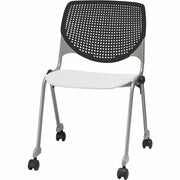 KFI Stacking Chair, Black/White, Contoured Seat, Ergonomic, 400 lb Capacity, Dual-Wheel Casters, Stackable, 1 Each