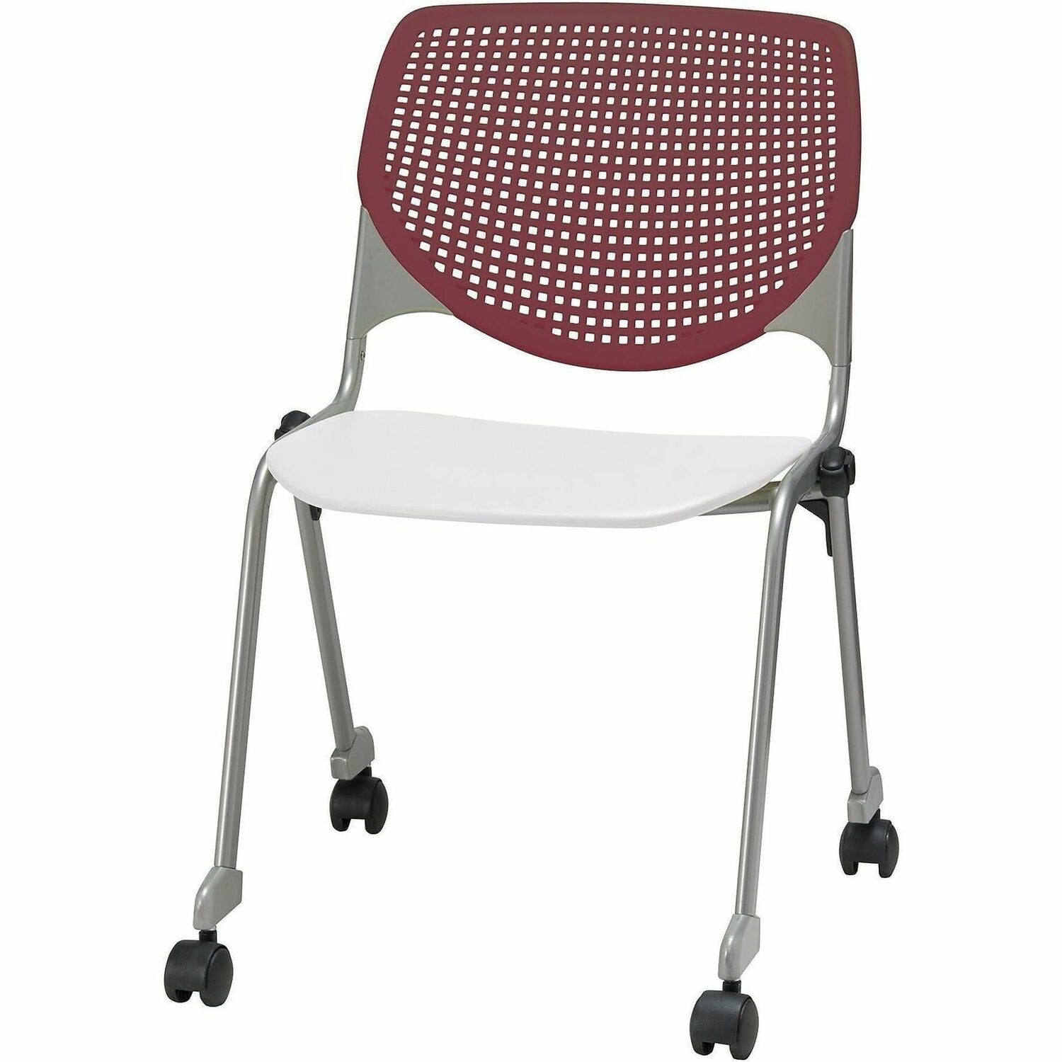 KFI Stacking Chair, Burgundy/White, 1 Each