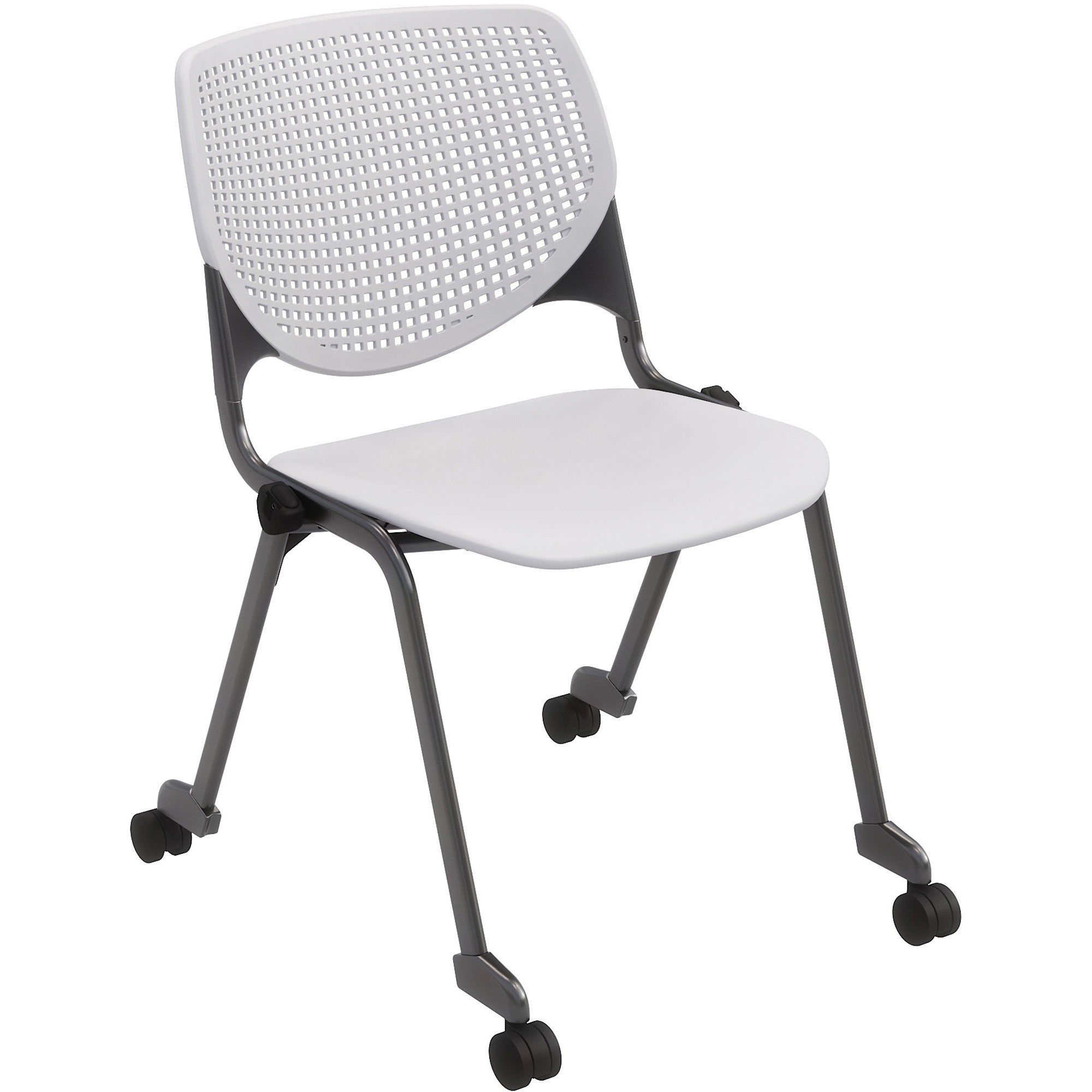 KFI Stacking Chair - Light Gray Seat Color - Polypropylene Seat Material - Light Gray Back Color - Polypropylene Back Material - Powder Coated Black Frame Color - Steel Frame Material - Four-legged Base - 1 Each