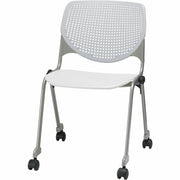 KFI Stacking Chair, Light Gray/White, Contoured Seat, Ergonomic, 400 lb Capacity, Casters, Stackable, 1 Each