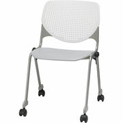 KFI Stacking Chair, Light Gray/White, Contoured Seat, Ergonomic, 400 lb Capacity, Dual-Wheel Casters, Stackable, 1 Each