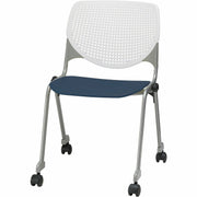 KFI Stacking Chair, Navy/White, Contoured Seat, Ergonomic, 400 lb Capacity, 2" Dual-Wheel Casters, Stackable, 1 Each