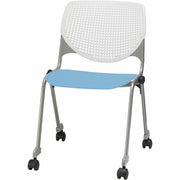 KFI Stacking Chair, Sky Blue/White, Contoured Seat, Ergonomic, 400 lb Capacity, Dual-Wheel Casters, Stackable, 1 Each