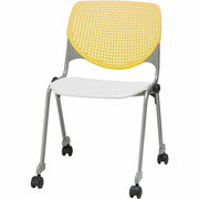KFI Stacking Chair, Yellow/White, Contoured Seat, Ergonomic, 400 lb Capacity, Dual-Wheel Casters, Stackable, 1 Each