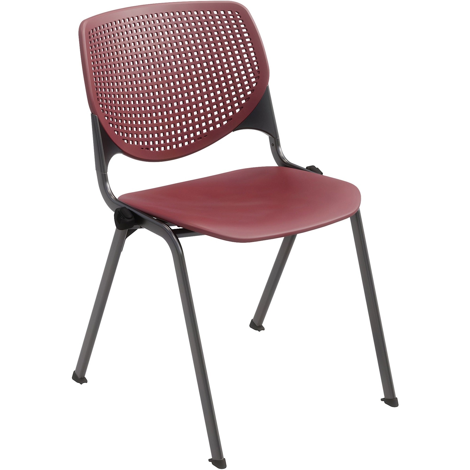 KFI Stacking Chair - Burgundy Seat Color - Polypropylene Seat Material - Burgundy Back Color - Polypropylene Back Material - Steel Frame Material - Four-legged Base - 1 Each