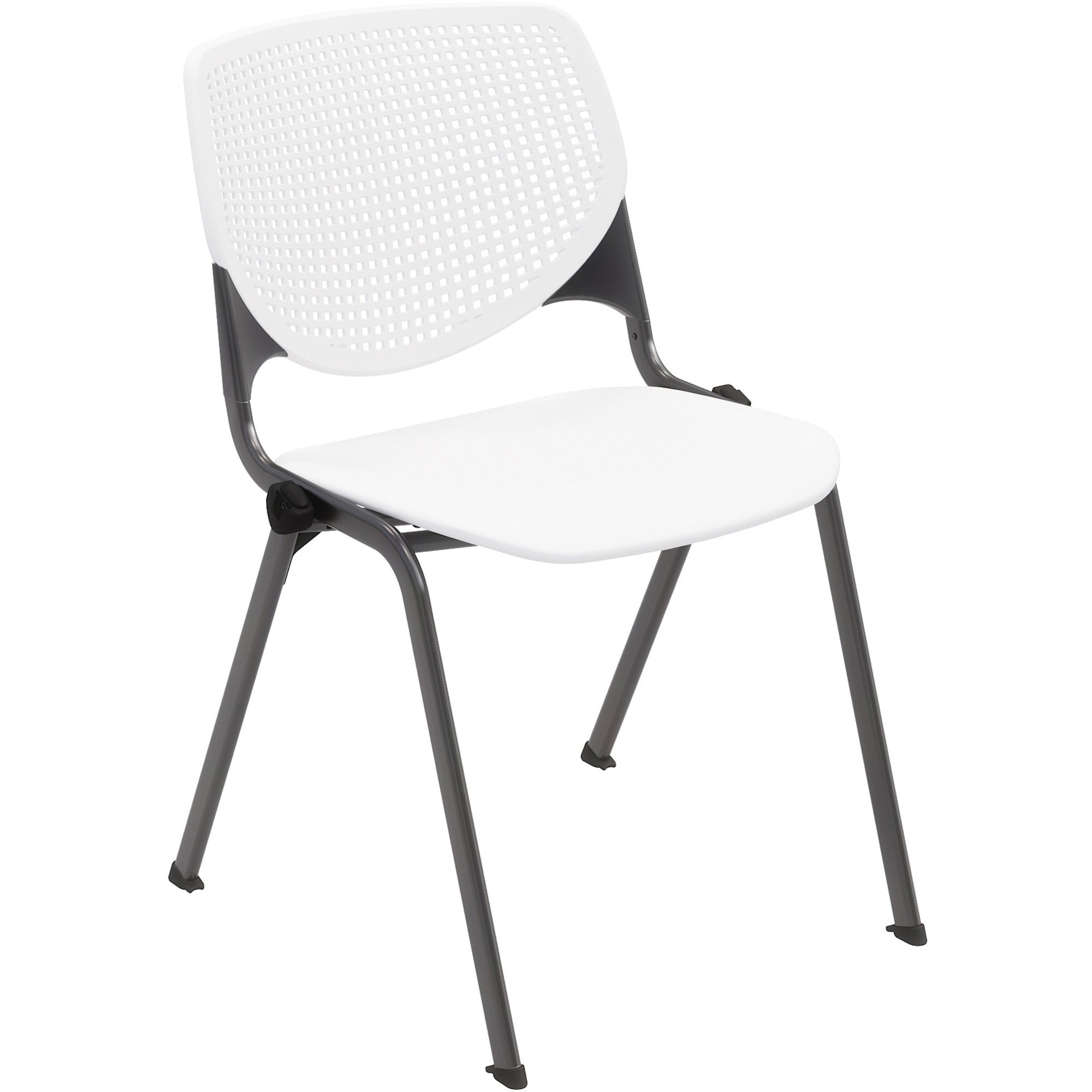 KFI Stacking Chair - White Seat Color - Polypropylene Seat Material - White Back Color - Polypropylene Back Material - Steel Frame Material - Four-legged Base - 1 Each