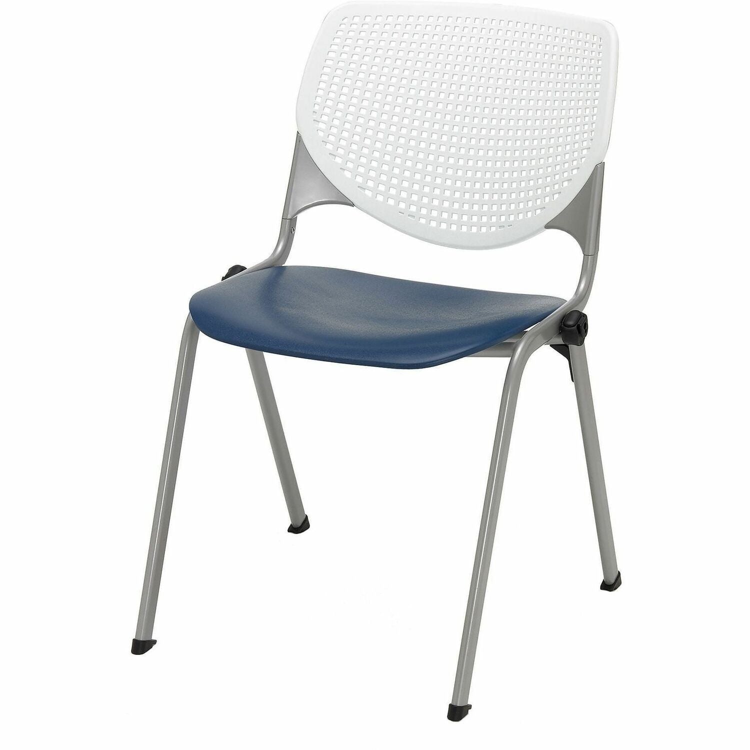KFI Stacking Chair - Polypropylene Seat Material - Polypropylene Back Material - Steel Frame Material - Four-legged Base - White, Navy - 1 Each