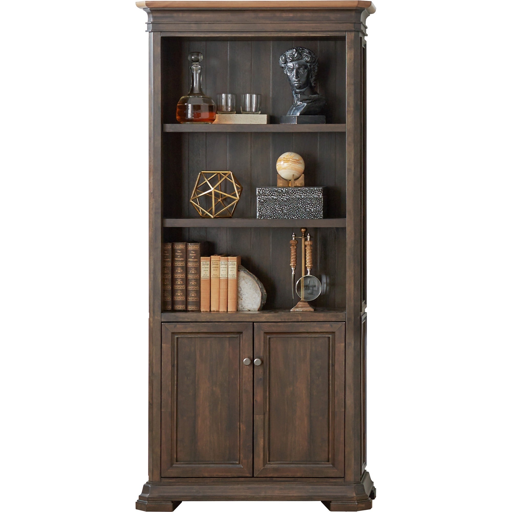 Martin Sonoma Veneer Bookcase, Dark Roast Finish, 14" H x 36" W x 78" D, 2 Doors, 3 Adjustable Shelves, Wood Veneer, 1 Each
