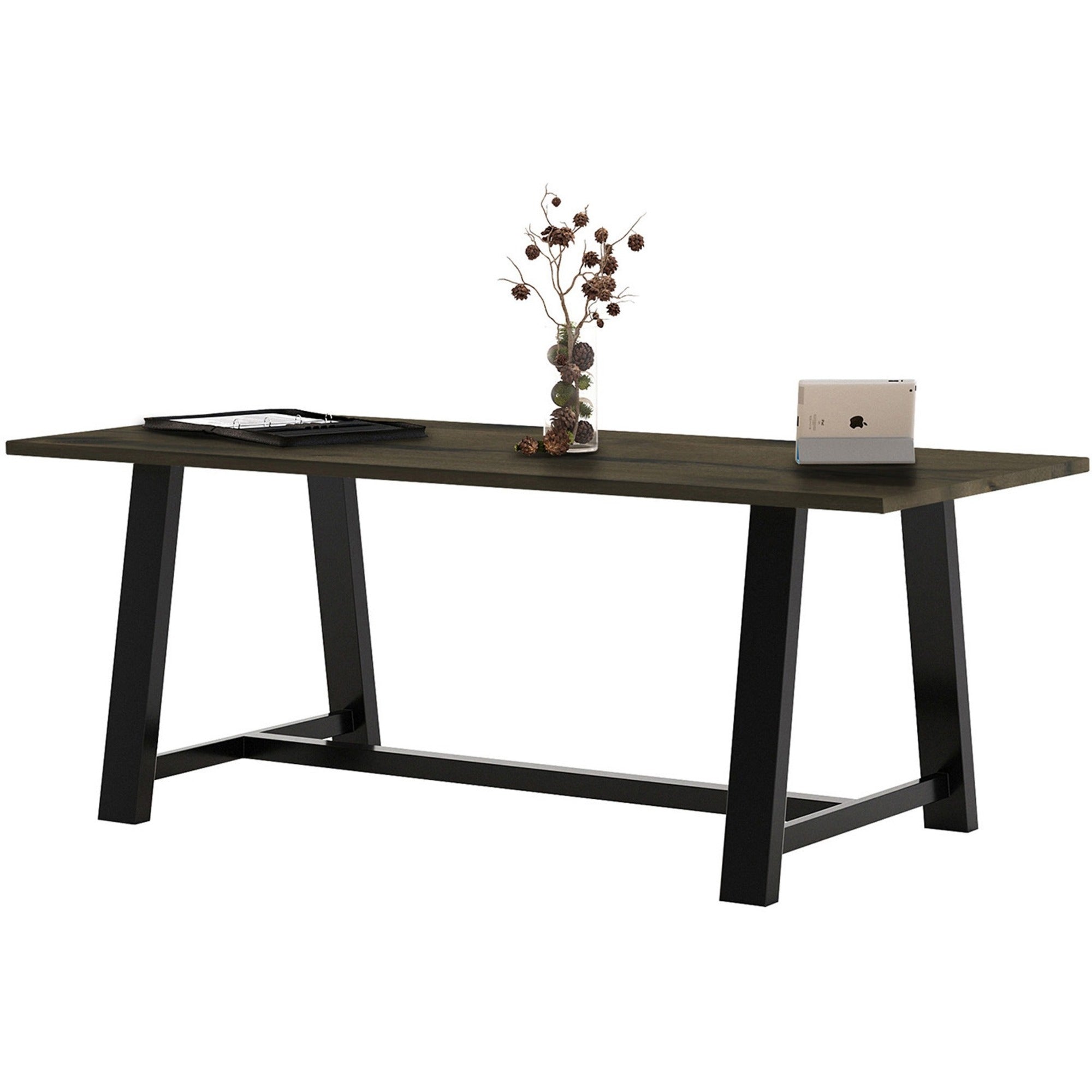 KFI Conference Table - Rectangle Top - Cross Beam Base - 4 Legs - 84" Table Top Length x 36" Table Top Width - Assembly Required - Barnwood - High Pressure Laminate (HPL) - 1 Each
