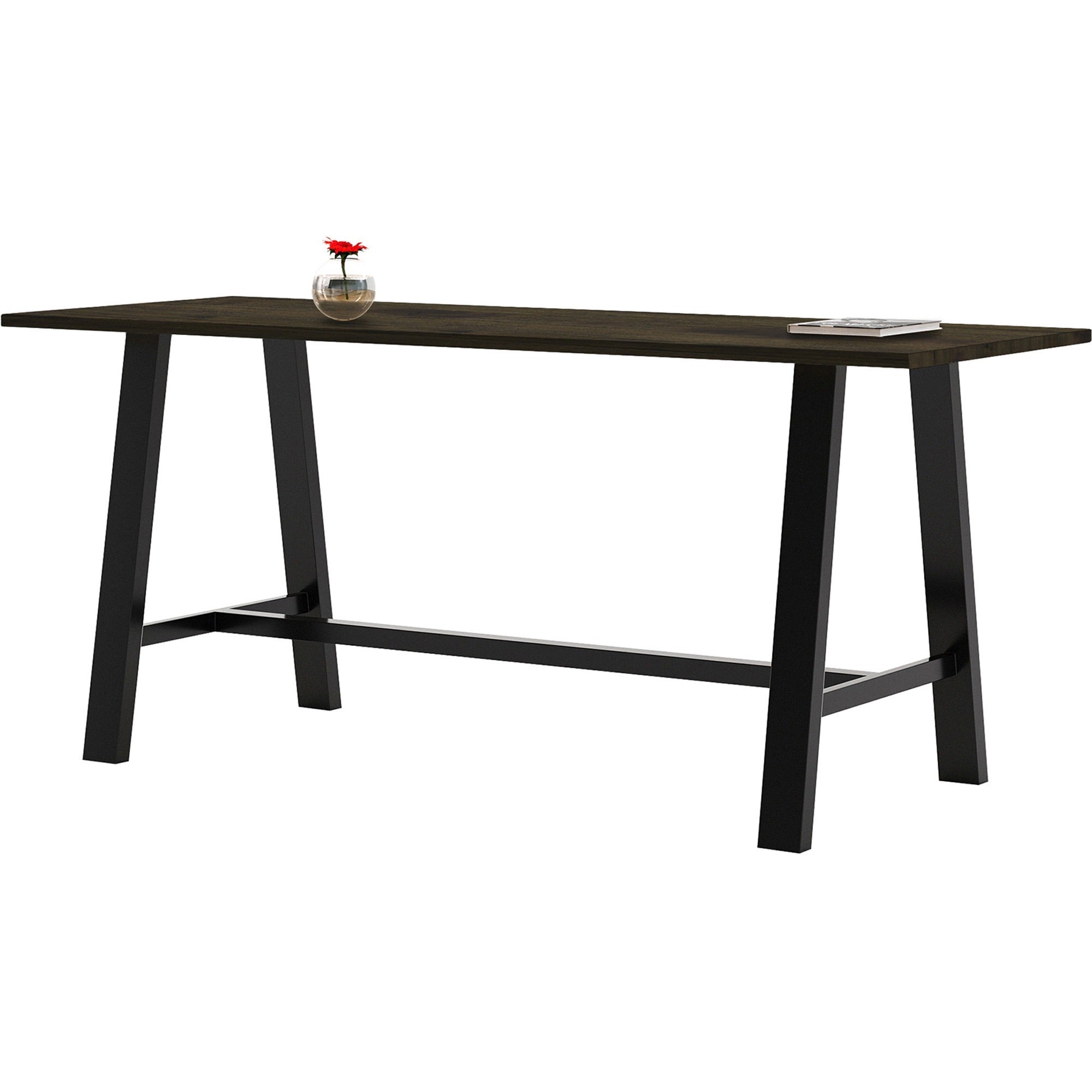 KFI Midtown Base Cafe Table - Rectangle Top - Sawhorse Leg Base - 4 Legs - 84" Table Top Length x 36" Table Top Width - Assembly Required - Espresso - Solid Wood Top Material - 1 Each