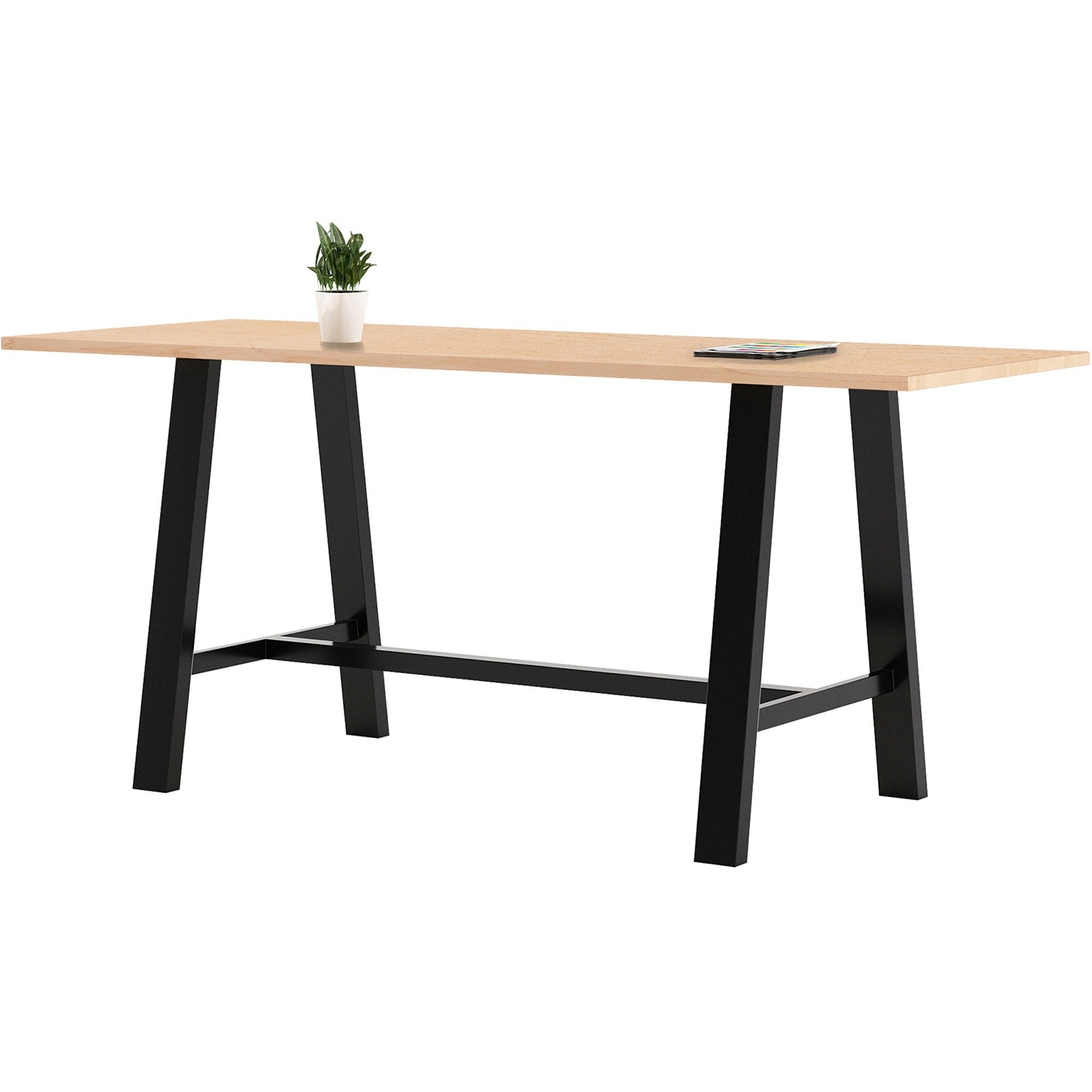 KFI Midtown Base Cafe Table, 36" x 84", Maple Solid Wood Top, Steel Base, 1 Each