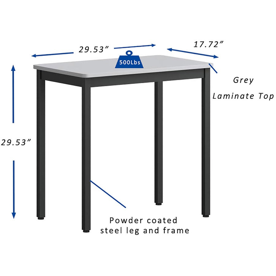 Lorell Utility Table - Gray Rectangle, Laminated Top - Powder Coated Black Base - 500 lb Capacity - 30" Table Top Width x 18.13" Table Top Depth - 30" Height - Assembly Required - Melamine Top Material - 1 Each