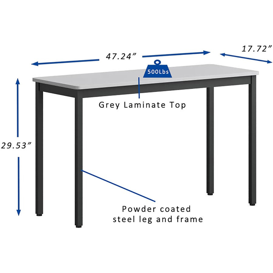 Lorell Utility Table, Gray Laminated Top, Powder Coated Black Steel Base, 47.25" W x 18.13" D x 30" H, 500 lb Capacity, Foldable, 1 Each