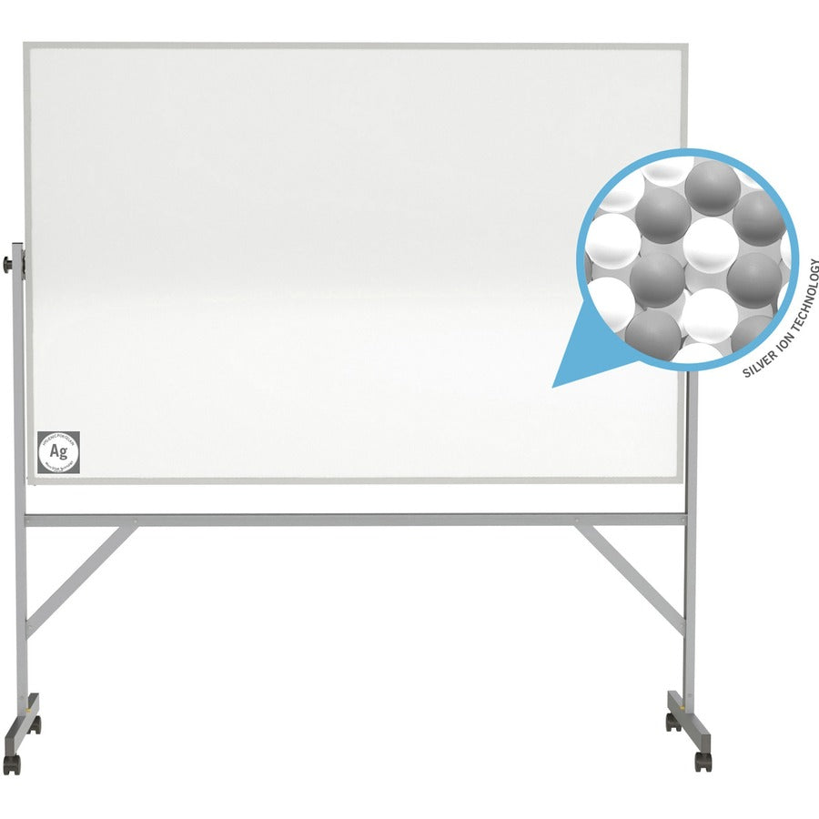 Ghent Hygienic Porcelain Mobile Whiteboard with Aluminum Frame - 72" (6 ft) Width x 48" (4 ft) Height - White Porcelain Surface - Aluminum Frame - Eraser Included - 1 Each