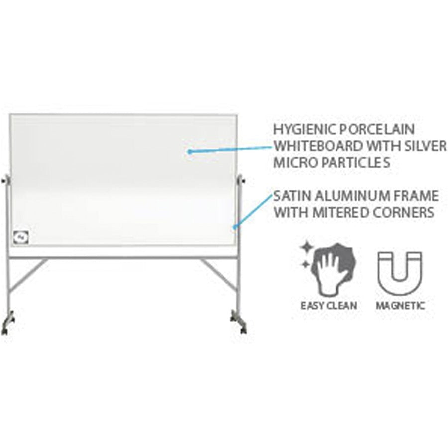 Ghent Hygienic Porcelain Mobile Whiteboard with Aluminum Frame - 72" (6 ft) Width x 48" (4 ft) Height - White Porcelain Surface - Aluminum Frame - Eraser Included - 1 Each
