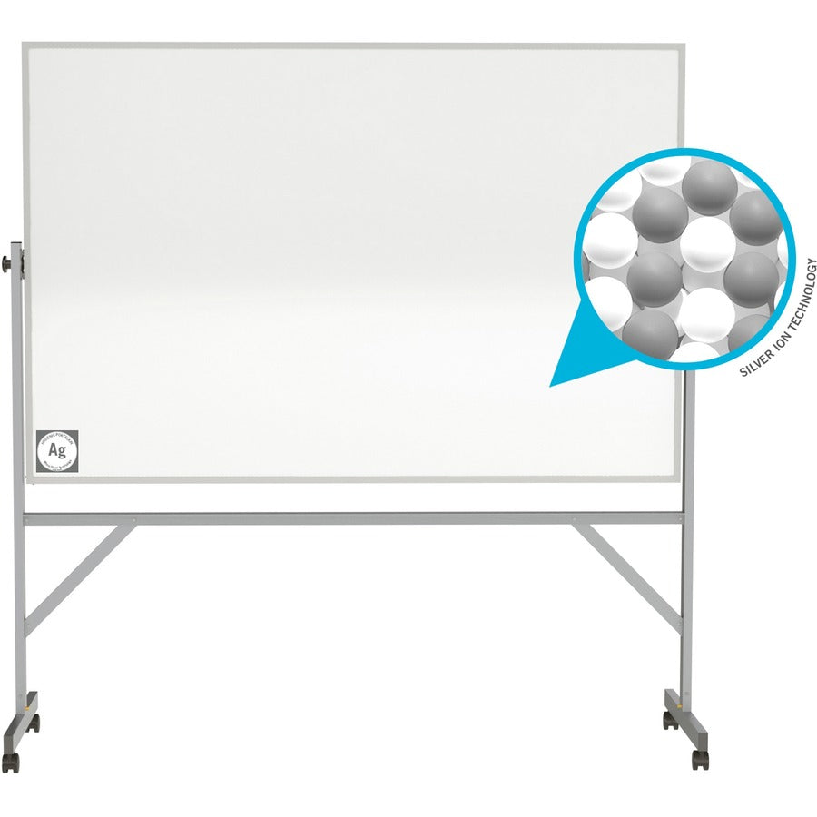 Ghent Hygienic Porcelain Mobile Whiteboard with Aluminum Frame - 96" (8 ft) Width x 48" (4 ft) Height - White Porcelain Surface - Aluminum Frame - Eraser Included - 1 Each