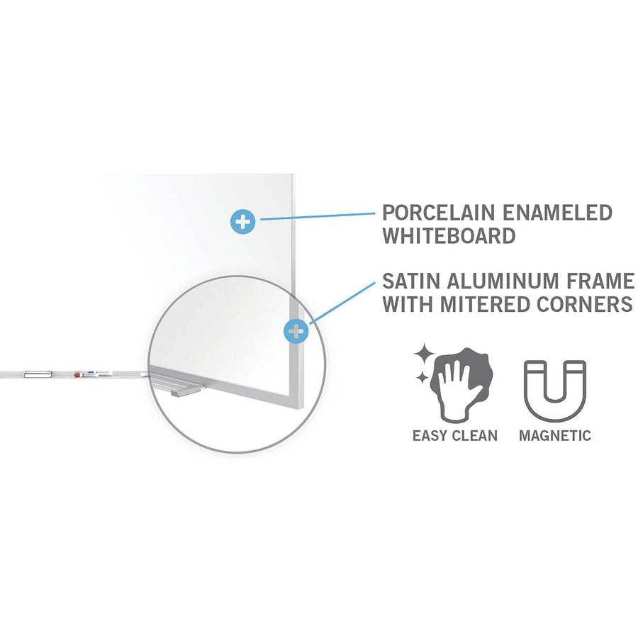 Ghent 5'H Projection Porcelain Whiteboard - 144" (12 ft) Width x 60" (5 ft) Height - White Porcelain Surface - Gray Satin Aluminum Frame - Magnetic - Eraser Included - 1 Each