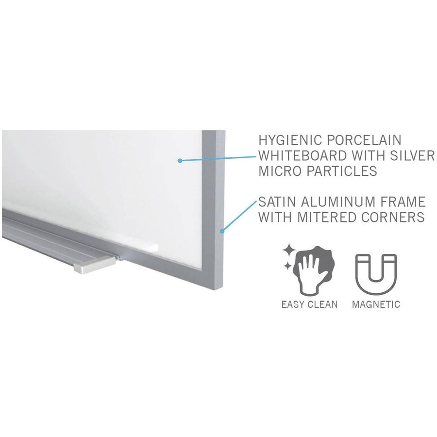 Ghent Hygienic Porcelain Whiteboard with Aluminum Frame - 36" (3 ft) Width x 24" (2 ft) Height - White Porcelain Steel Surface - White Anodized Aluminum Frame - Magnetic - 1 Each