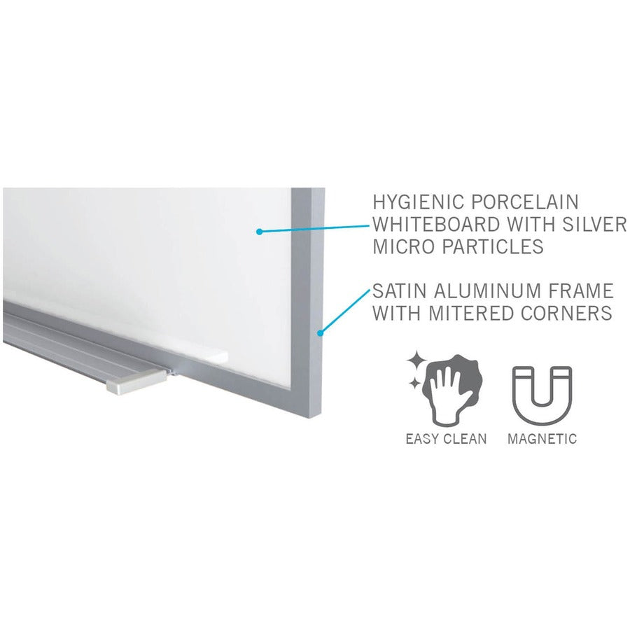 Ghent Hygienic Porcelain Whiteboard with Aluminum Frame - 60" (5 ft) Width x 48" (4 ft) Height - White Porcelain Steel Surface - White Anodized Aluminum Frame - Magnetic - 1 Each