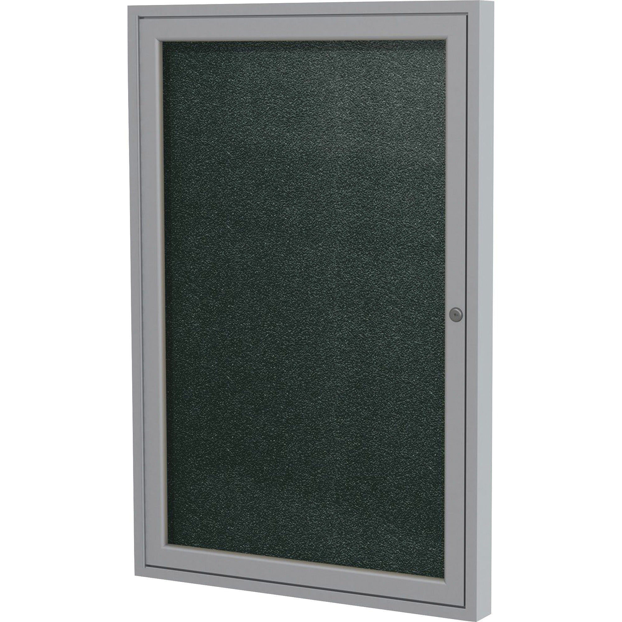 Ghent 1 Door Enclosed Vinyl Bulletin Board, 36" x 24", Ebony Surface, Satin Anodized Aluminum Frame, Hinged Door, 1 Each