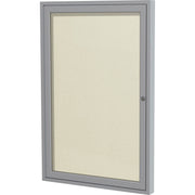 Ghent 1 Door Enclosed Vinyl Bulletin Board, 36" x 24", Ivory Vinyl Surface, Satin Anodized Aluminum Frame, Hinged Door, Lockable, 1 Each